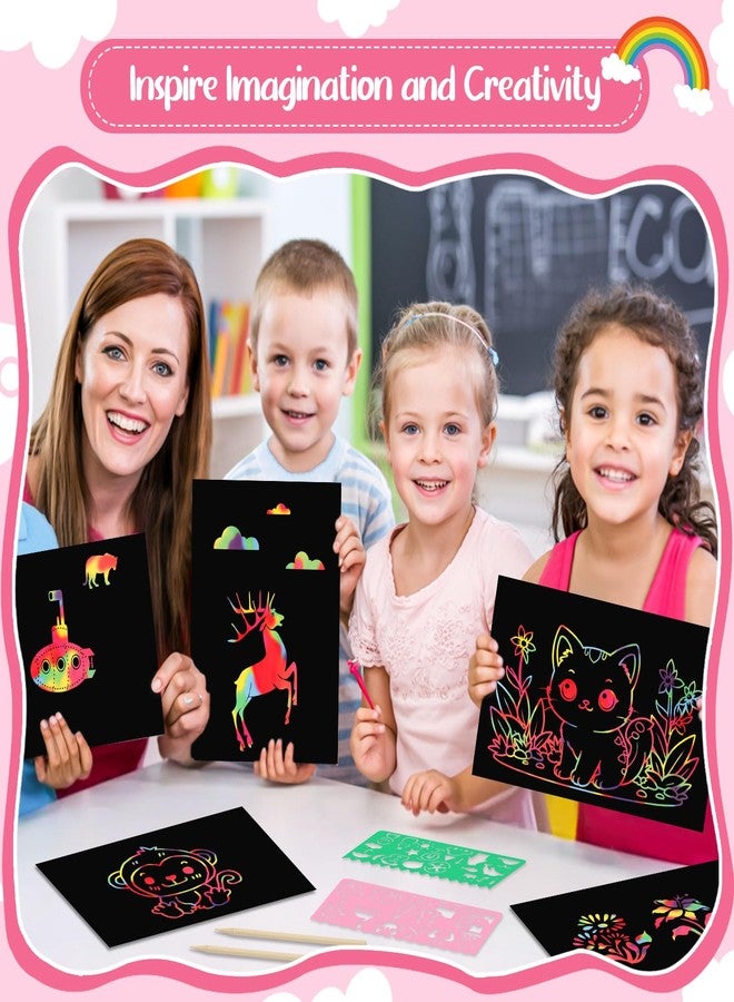 Prudiut 90 Pcs Scratch Art Paper Rainbow Sets, Scratch Paper Rainbow Black Scratch Off Paper Art Gifts for Kids Art Craft Supplies Kits - Image 5