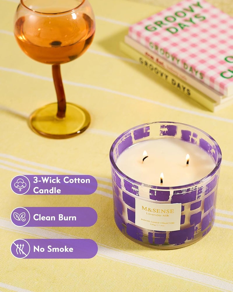 M&SENSE 3 Wick Lavender Milk Scented Candle,11.6oz Natural Soy Wax Non Toxic for Home, Up to 60 Hours Burn time,Fall Decorations for Home,Stress Relief Candles for Women/Men - Image 5
