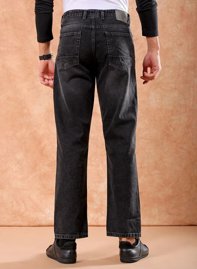 شركة المرآب الهندية Men Vintage Straight Fit Solid Mid-Rise Jeans