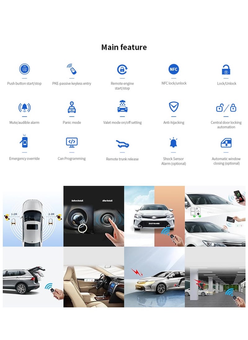 Keyless Entry, Passive Keyless Entry Car Push Start Engine Start Stop Auto Ignition Button Keyless Entry System Engine Start Module Remote Engine Control Start Stop Shock Sensor DC12V