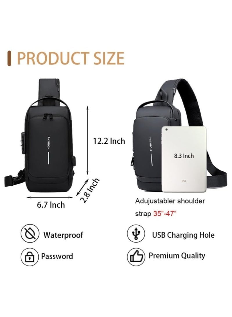FANGFANGOTD Anti-Theft Sling Bag for Men with Combination Lock, Waterproof Crossbody Bag & Chest Shoulder Daypack with Charging Port - Travel, Hiking, Daily Use | Men's Accessories - Image 4