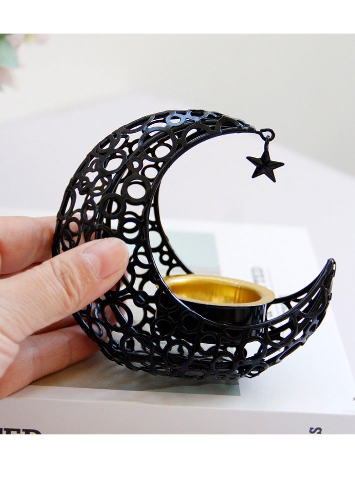 Essence burner for home-portable Bakhoor burner for aromatherapy in home and office, 1 moon-shaped metal material (black/gold) - Image 2