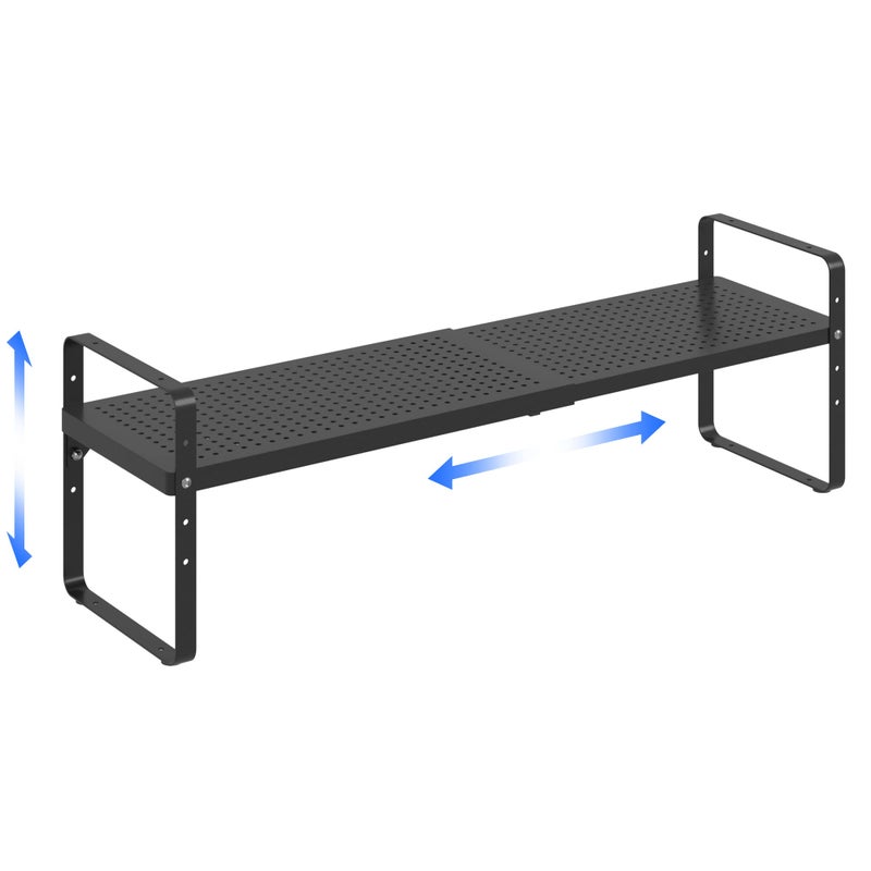SUZLON Expandable Cabinet Shelf Organizer Adjustable Metal Spice Rack Stackable Freestanding Counter Storage Shelves for Kitchen Cabinet Under Sink Office Desk Black  1Pack  L16527  W8  H96