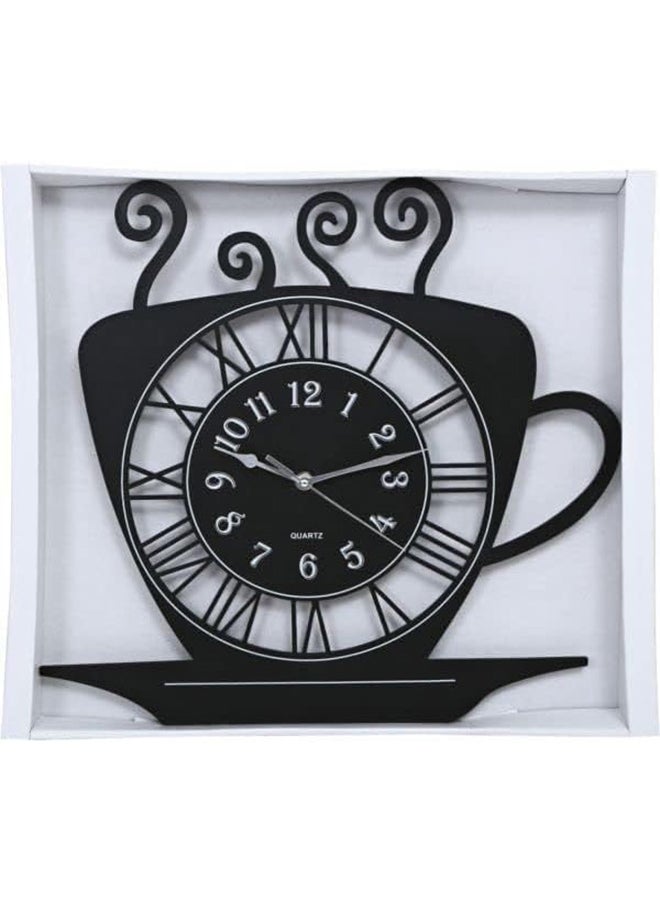 Home - Plastic Teacup Shaped Kitchen Dining Living Room Wall Clock, Black - BD-CLK-CS - Image 1