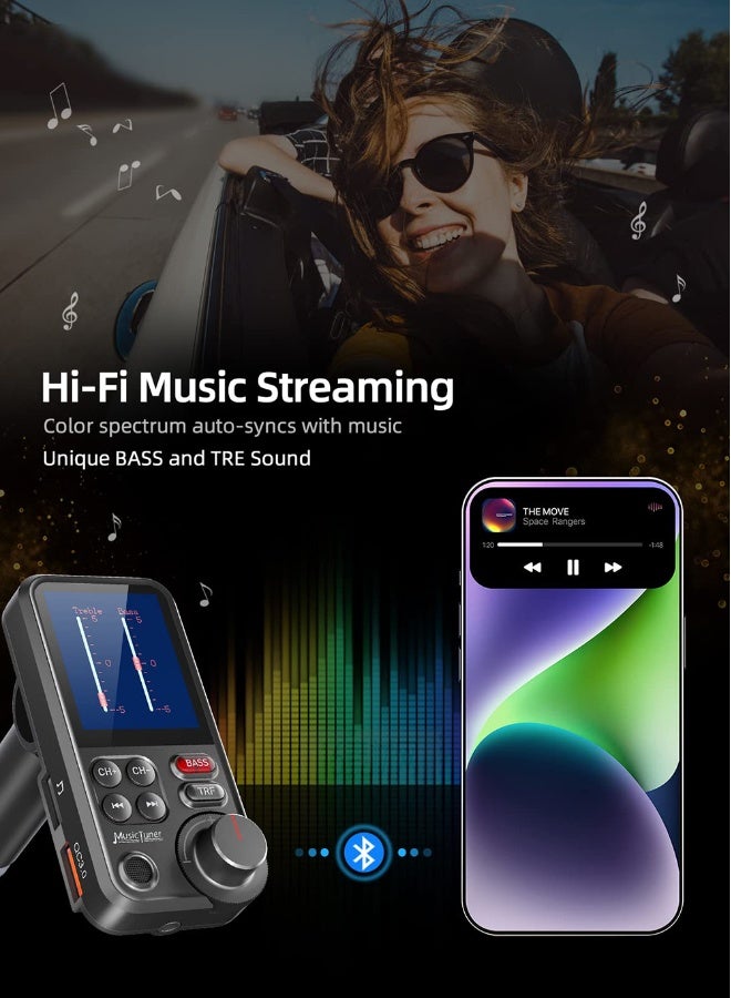 NIBEMINENT Car Bluetooth Adapter - Car Fast Charger - MP3 Music Player - Built-in Colored Lights - Wireless Radio Adapter- FM Transmitter - Car Kit - Car Accessories - Support USB Disk  - Image 5