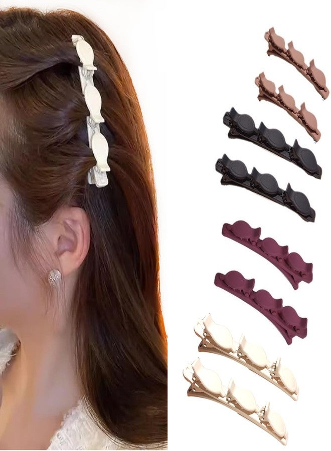 iRIIRIO مجموعة مشابك شعر ثلاثية الضفائر من iRIIRIO مكونة من 8 قطع مع 3 مشابك صغيرة لتقسيم الشعر، مشابك شعر بلون موحد على شكل تمساح لتسريحة شعر الأميرات، إكسسوارات شعر للفتيات والسيدات (4 أزواج). - Image 1