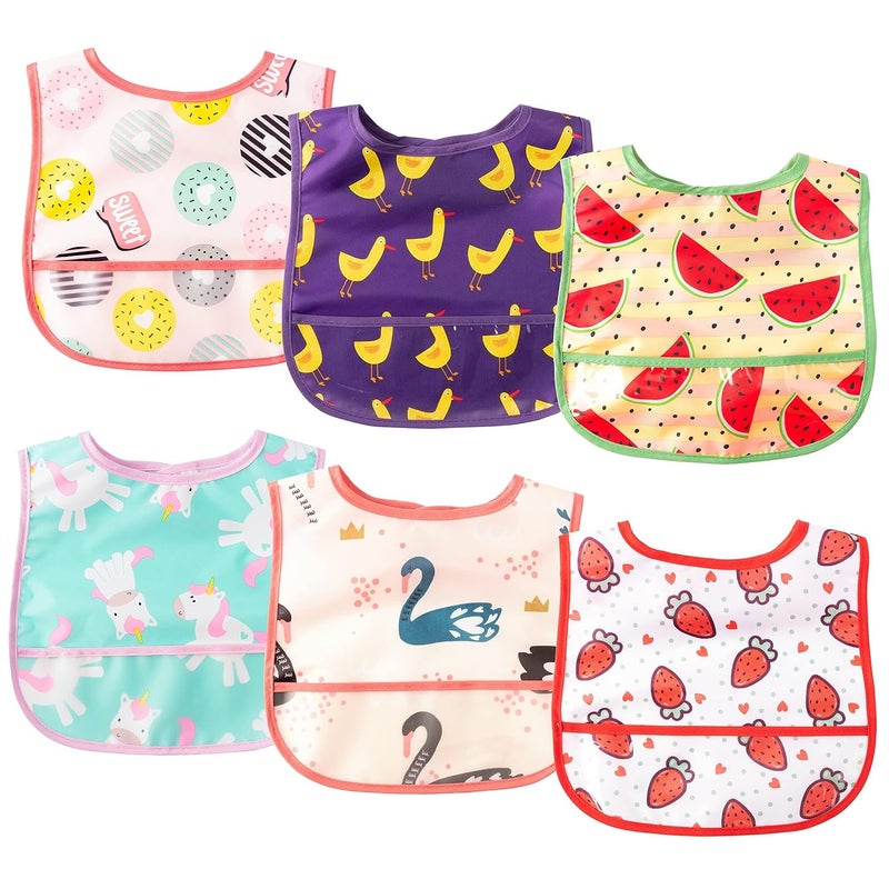 2ooya 6Pcs Baby Feeding Bibs with Crumb Catcher Pocket Adjustable Waterproof Sleeveless Teething Bib Set Toddler Infant Keepsake Gift for Baby Shower 624 Months - Image 1