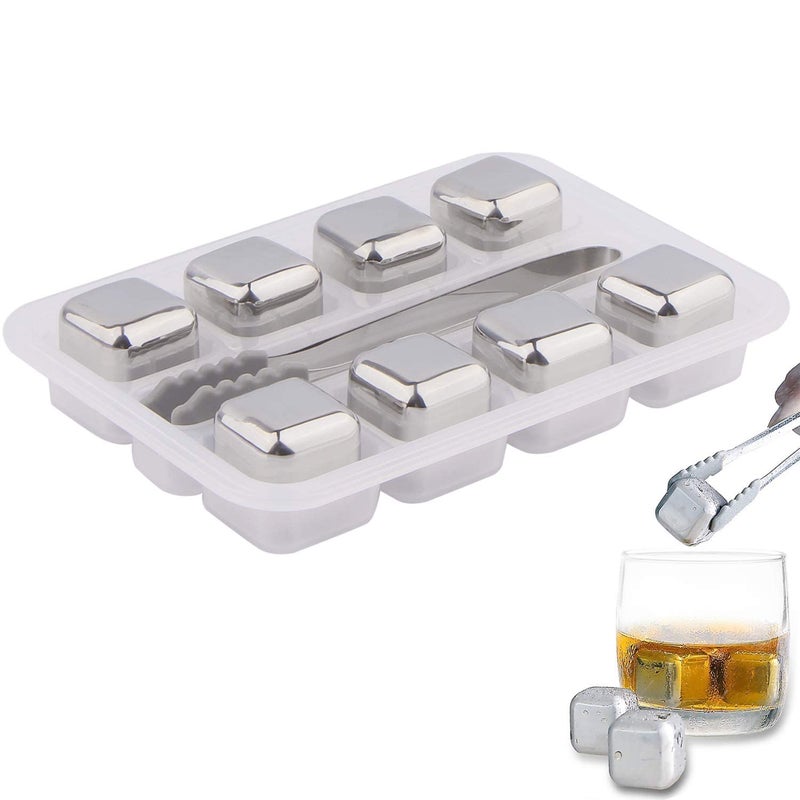 KIYARA MART KIYARA MART Exclusive Stainless Steel Whiskey Stones High Cooling Technology Ice Cubes Chilling Rocks Reusable Wine Stone Durable Beer Drink Freezer Cooler Rock 8 Pcs - Image 1