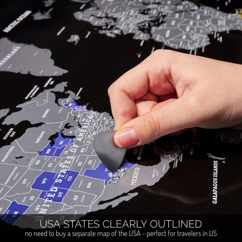 Strong durable raw material Scratch Off World Map - XL Poster with Detailed Scratch World Map in Black and Silver - High Quality Extra Large Travel Map - The Perfect Gift for Adventurers - Giant Map with Accessories Trusted all-purpose quality - Image 2