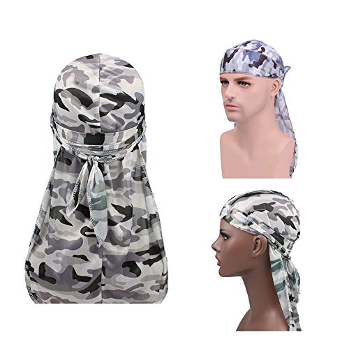 Diy Military Camouflage Premium Silky Durags with Long Tail Colorful 360 Waves Doo rag for Men Du rag Cap (3/4 Packed), Set1-silky-3 Packed, Medium - Image 4