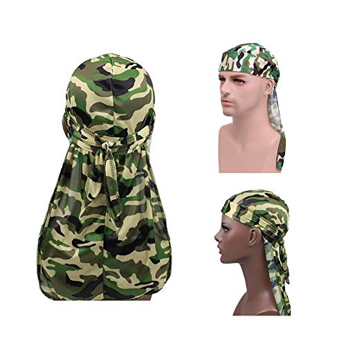 Diy Military Camouflage Premium Silky Durags with Long Tail Colorful 360 Waves Doo rag for Men Du rag Cap (3/4 Packed), Set1-silky-3 Packed, Medium - Image 2
