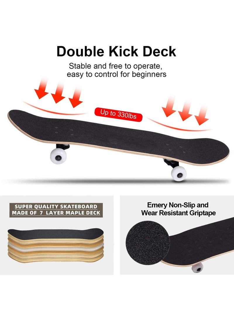 Arabest - Professional Beginner Skateboard 80x20cm - Complete Double Kick Concave Design, 7 Ply Maple Durable Deck for Kids & Adults, Ideal for Training & Outdoor Sports - Image 1