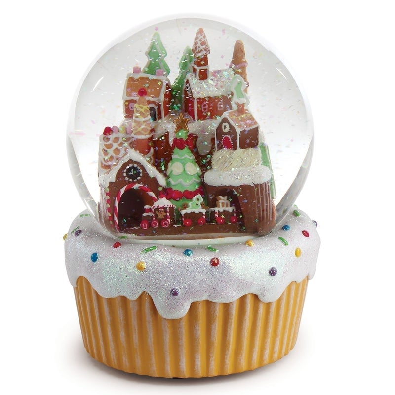 Roman Gingerbread Village Train 120MM Musical Glitterdome Water Globe Plays We Wish You a Merry
