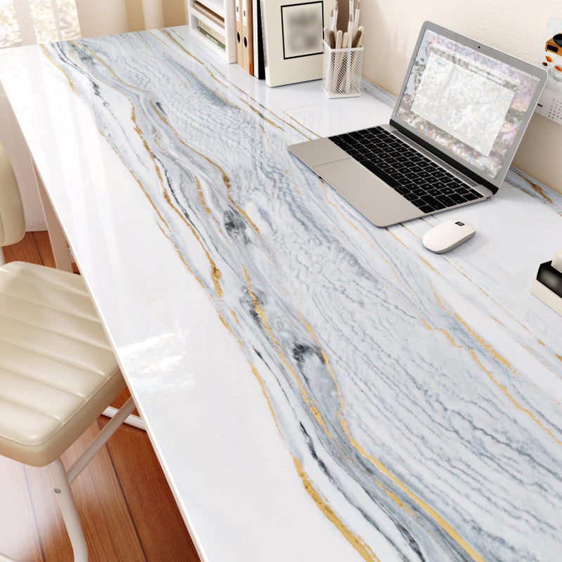 Wallercity White Marble Contact Paper Peel and Stick Countertops Waterproof Glossy Gold Marble Wallpaper Self Adhesive Granite Kitchen Counter Contact Paper for Cabinets Drawers Table 24 x 158 - Image 2