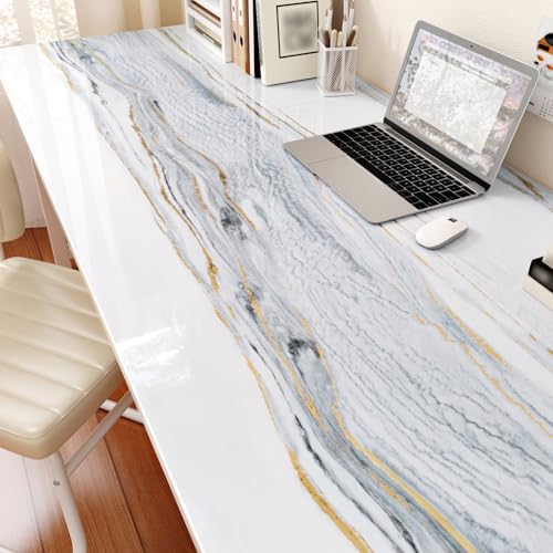 Wallercity White Marble Contact Paper Peel and Stick Countertops Waterproof Glossy Gold Marble Wallpaper Self Adhesive Granite Kitchen Counter Contact Paper for Cabinets Drawers Table 24 x 158 - Image 1