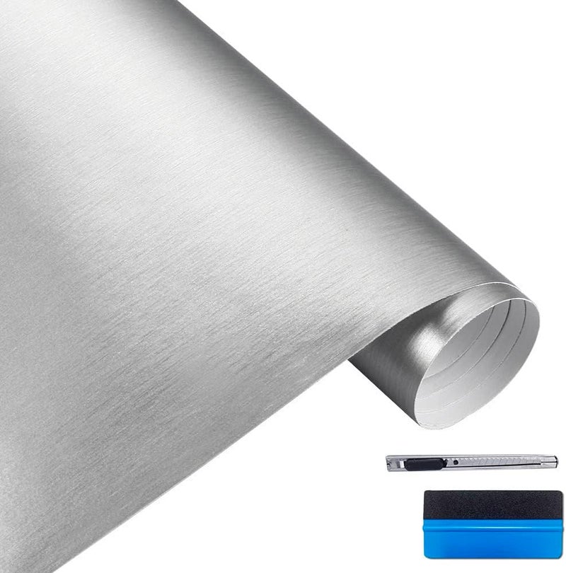 LZLRUN Brushed Metallic Steel Vinyl Wrap Roll with Air Release Technology (Silver, 2Inch x 30ft) - Image 1