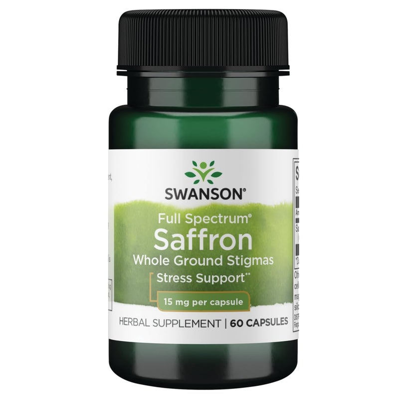 Swanson Full Spectrum Saffron (Whole Ground Stigmas)-Herbal Supplement Promoting Natural Mood Support & Stress Management - Organic Spanish Saffron Supplement-(60 Veggie Capsules, 15mg Each) - Image 1