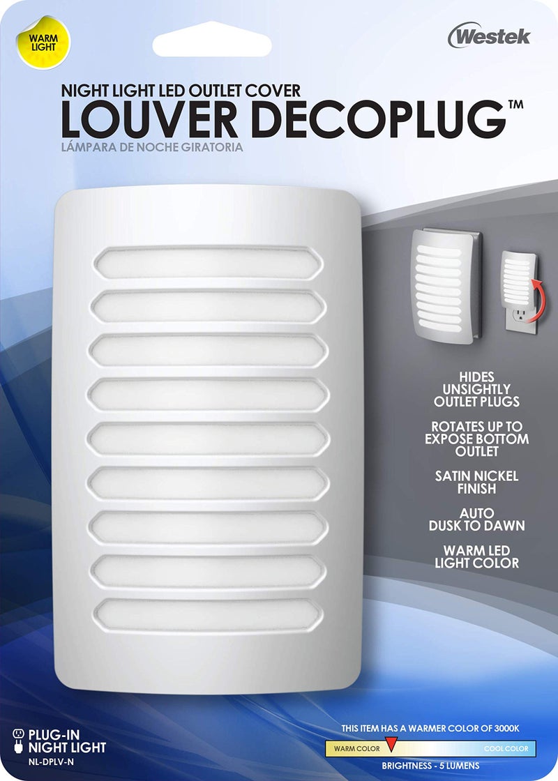 Westek NL-DPLV-N Louver Decoplug Night Light, Satin Nickel - Image 5