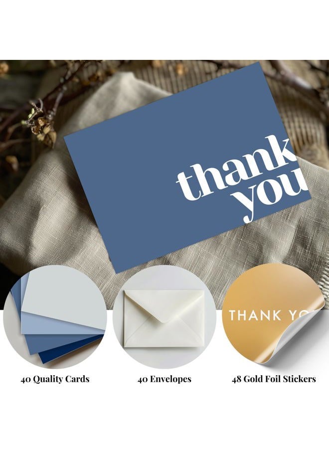 Paper Play Thank You Cards Bulk Pack of 40 Blue, 5x3.5 Inches with Matching Stickers & Envelopes, Minimalistic Design Suitable for Business, Baby Shower, Wedding, Small Business, Graduation, Funeral - Image 3