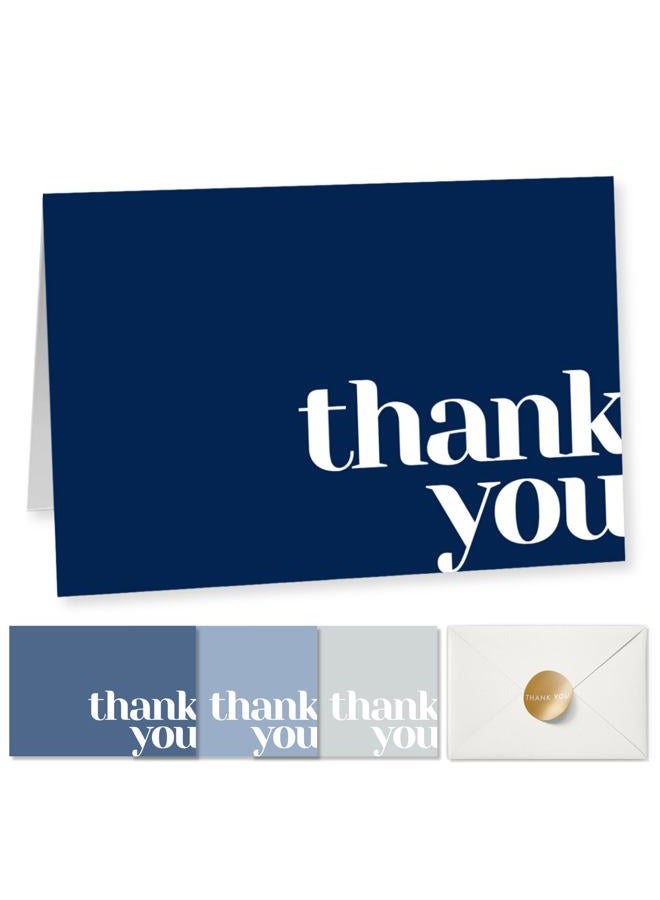 Paper Play Thank You Cards Bulk Pack of 40 Blue, 5x3.5 Inches with Matching Stickers & Envelopes, Minimalistic Design Suitable for Business, Baby Shower, Wedding, Small Business, Graduation, Funeral - Image 1