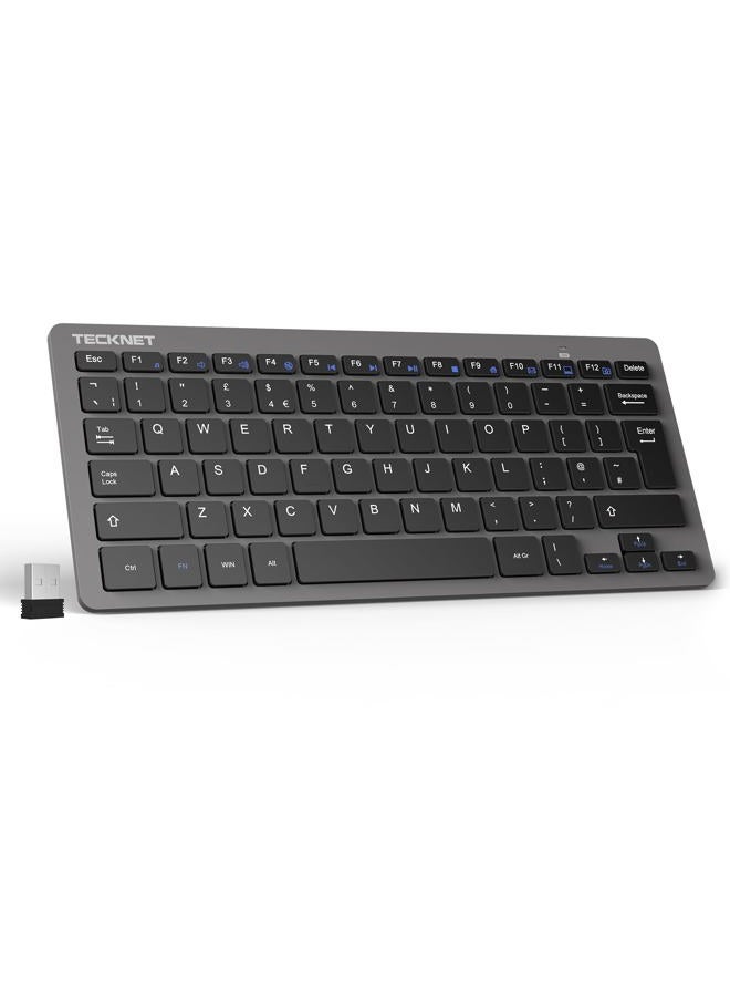 TECKNET 2.4G Wireless Keyboard, Small Wireless Keyboard with Media Hotkeys, Ultra Slim Compact Wireless Keyboard, 12-Month Battery Life, Compatible with PC, Desktop, Laptop, Smart TV - Grey - Image 1