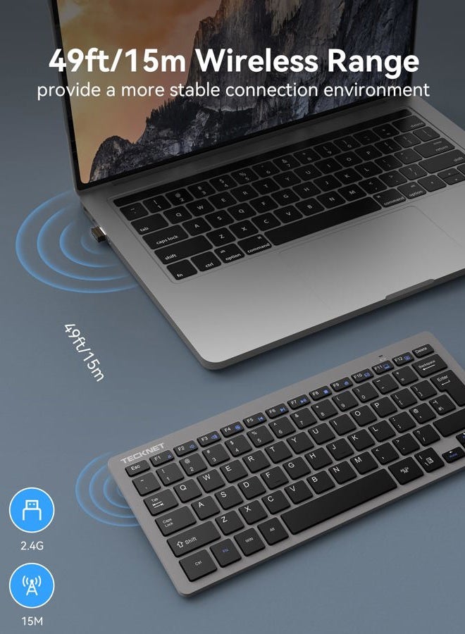 TECKNET 2.4G Wireless Keyboard, Small Wireless Keyboard with Media Hotkeys, Ultra Slim Compact Wireless Keyboard, 12-Month Battery Life, Compatible with PC, Desktop, Laptop, Smart TV - Grey - Image 5