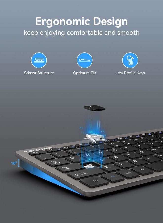 TECKNET 2.4G Wireless Keyboard, Small Wireless Keyboard with Media Hotkeys, Ultra Slim Compact Wireless Keyboard, 12-Month Battery Life, Compatible with PC, Desktop, Laptop, Smart TV - Grey - Image 4