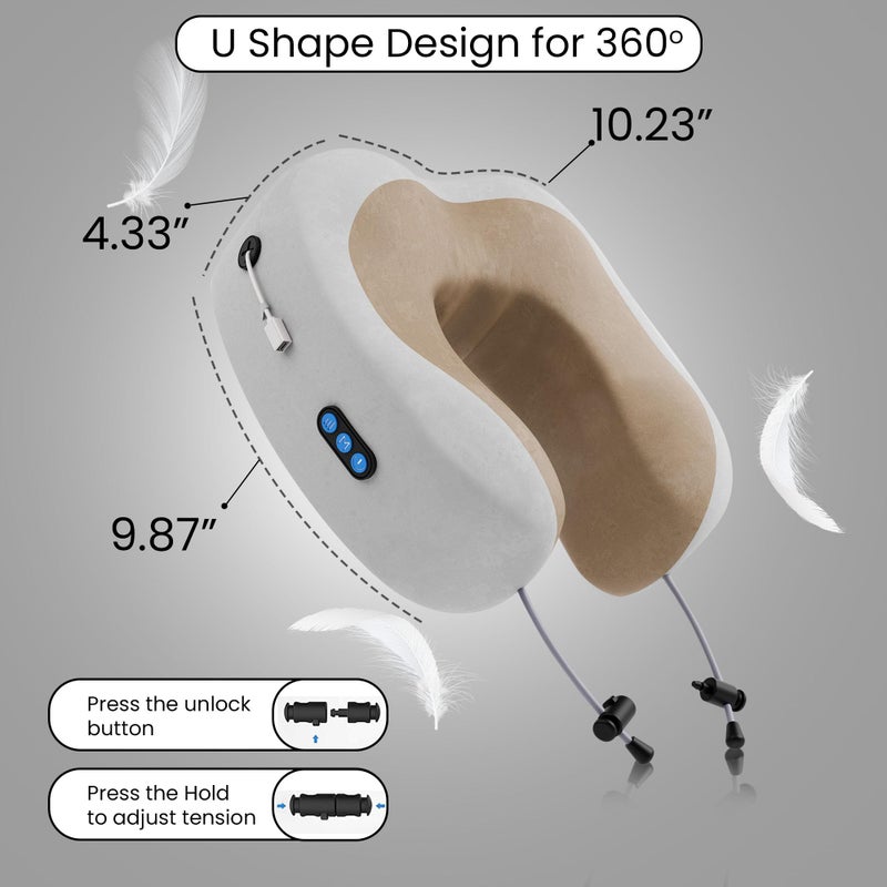 SELLASTIC Travel Neck Pillow Electric Massager - Memory Foam for Cervical Pain Relief, 3 Massage Modes, Rechargeable, Wireless for Air Travel, Car, Home, Office - Gift - Image 3