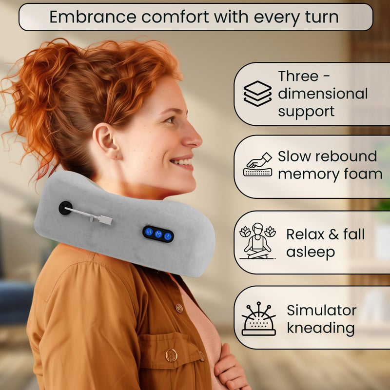 SELLASTIC Travel Neck Pillow Electric Massager - Memory Foam for Cervical Pain Relief, 3 Massage Modes, Rechargeable, Wireless for Air Travel, Car, Home, Office - Gift - Image 2