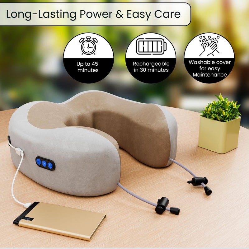 SELLASTIC Travel Neck Pillow Electric Massager - Memory Foam for Cervical Pain Relief, 3 Massage Modes, Rechargeable, Wireless for Air Travel, Car, Home, Office - Gift - Image 4