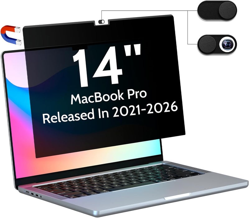 Peslv شاشة خصوصية متوافقة مع MacBook Pro 14 بوصة (2021-2023، M1، M2، M3) - A2918 A2992 A2442 A2779، واقي شاشة خصوصية قابل للإزالة مغناطيسيًا غير لامع مضاد للوهج الأزرق مقاس 14 بوصة لجهاز Mac - Image 1