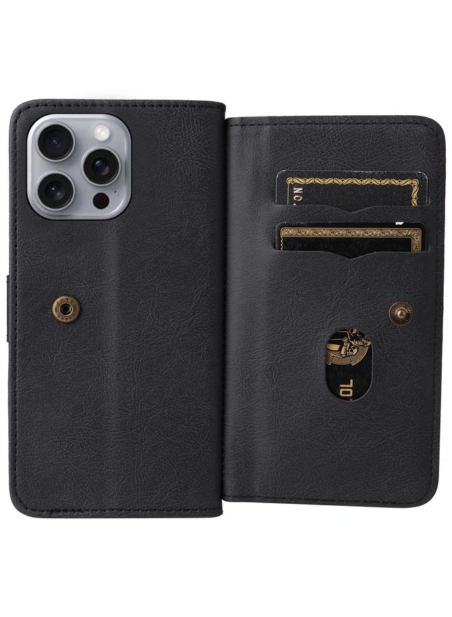 S-TOP Case For iPhone 16 Pro Max Multi-Function Wallet 10 Card Slots Leather Phone Case - Image 4