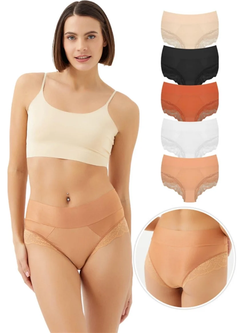 كوتن هيل Lace Detailed Micro Satin High Waist Women's Bikini Panties Pack of 5