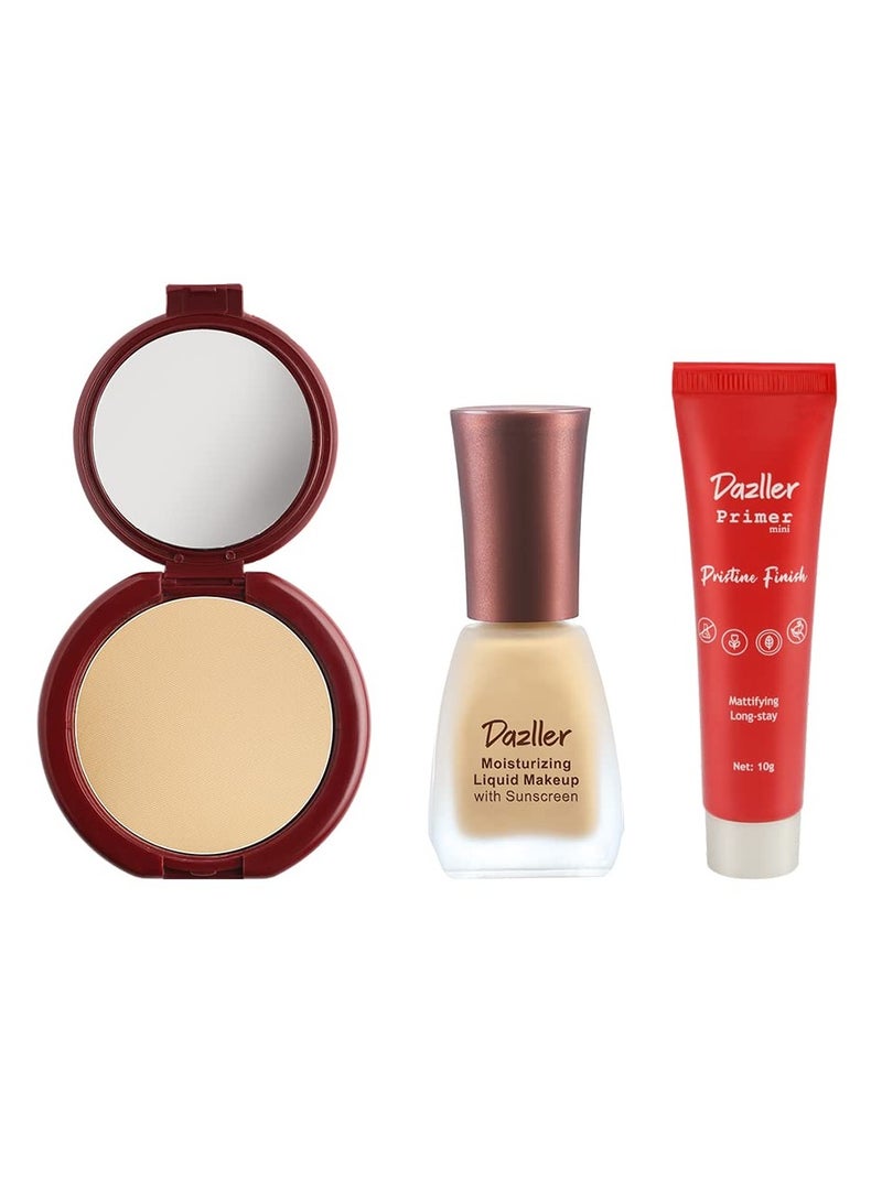 Dazller Moisturizing Liquid Makeup 12mL Classique Compact Powder 9g Pristine Finish Primer 10g Lightweight Long Stay - Image 1