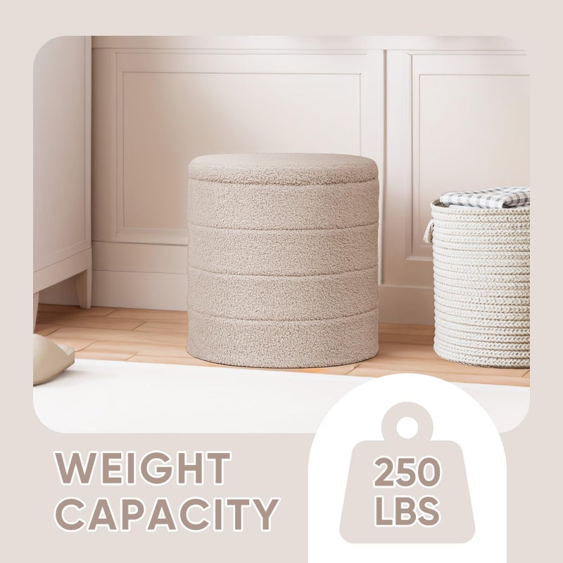PINPLUS Round Storage Ottoman Foot Rest Stool with Tray Velvet Sherpa Folding Storage Ottoman,Boucle Foot Rest for Living Room, Bedroom, Dorm,Beige Color - Image 3