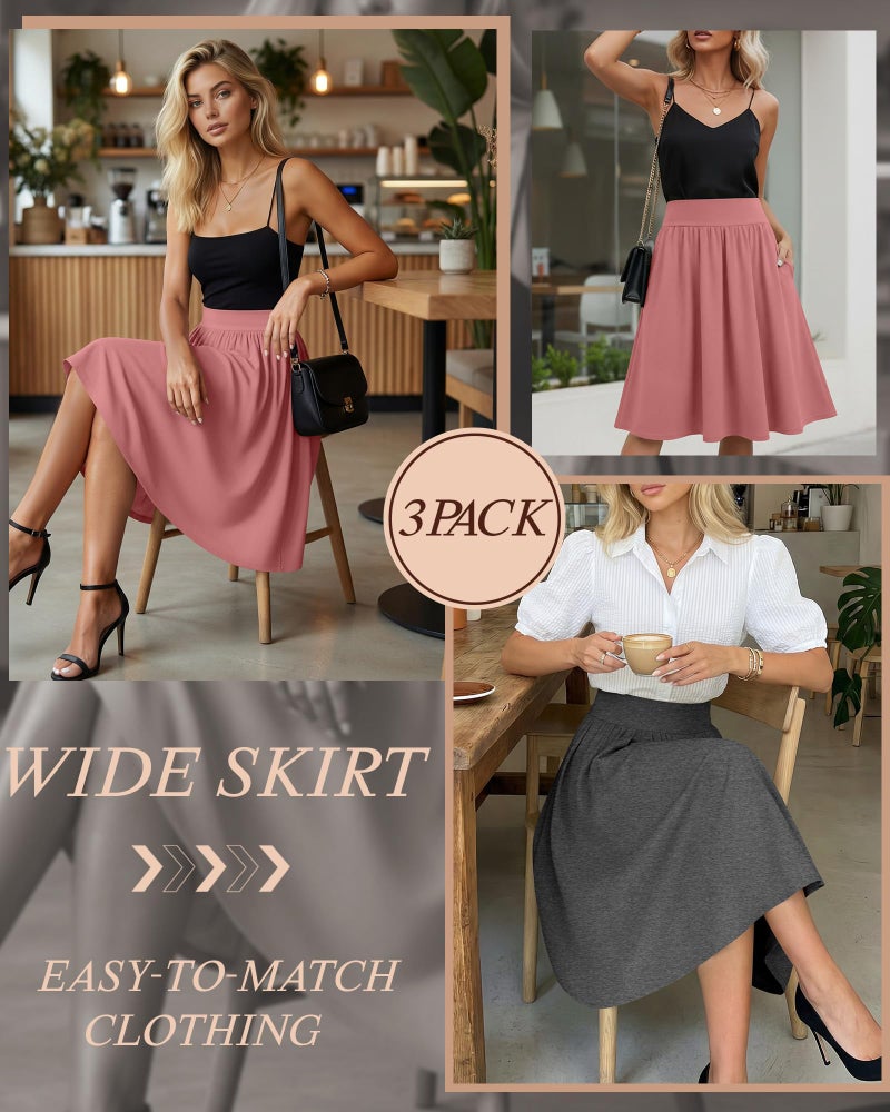 Evervibe 3 Pcs Womens Midi Skirts Knee Length with Pockets Casual High Waisted 2026 Trendy Summer Midi Skirt for Ladies(Medium,Black, Gray, Pink) - Image 2