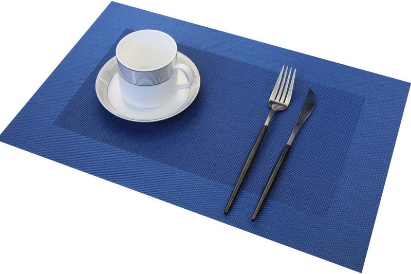 pigchcy Placemats Vinyl Washable Table Mats Elegant Non-Slip Placemats for Dinner Table Set of 4 (Navy Blue) - Image 3