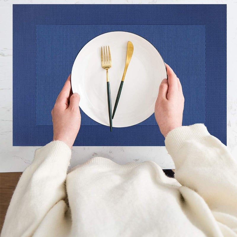 pigchcy Placemats Vinyl Washable Table Mats Elegant Non-Slip Placemats for Dinner Table Set of 4 (Navy Blue) - Image 5