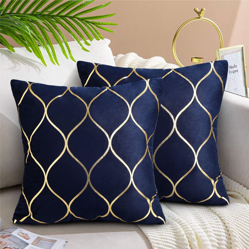 Hanrunsi Cushions Covers Blue Velvet Decorative Pillows Covers Pack of 2 Soft Square Navy Blue Throw Pillow Case for Modern Homes Couch Sofa Bedroom Living Room Car 18 X 18