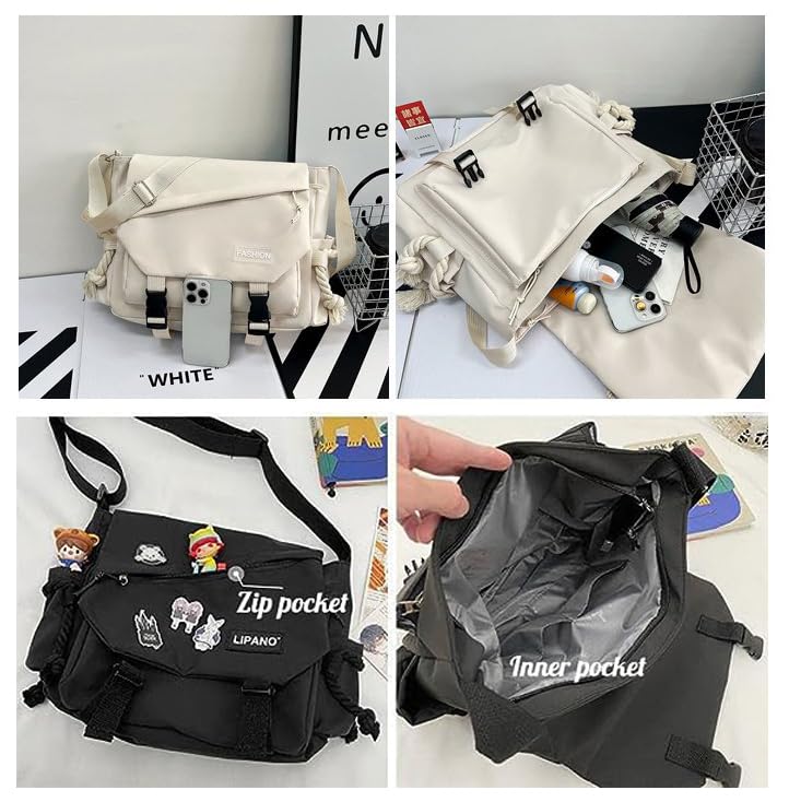INSHERE Aesthetic Crossbody Bag  15.6 Inch Laptop Messenger Bag For Women  Cute Shoulder Bag With Cute Pins And Ornament Blue - Image 5