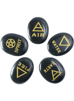 Crocon 5 Elements Black Tourmaline Stones Engraved Triangle Symbols (Earth Air Fire Water Spirit) Polished Palm Stones for Gemstone Reiki Crystals Healing Pocket Stones Good Luck Gift 