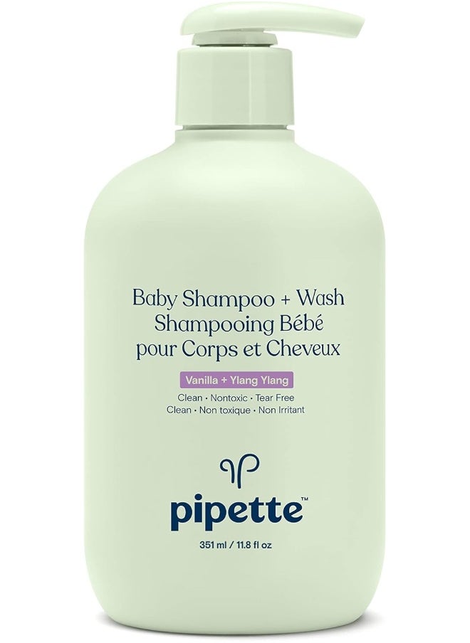 pipette Pipette Baby Shampoo and Body Wash - Vanilla + Ylang Ylang, Tear-Free Bath Time, Hypoallergenic, Moisturizing Plant-Derived Squalane, Non-Toxic, Sulfate Free, 11.8 fl oz  - Image 1