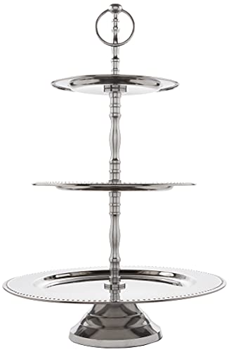 Elegance 3-Tier Beaded Buffet Serving Stand, Silver, Large - Image 2