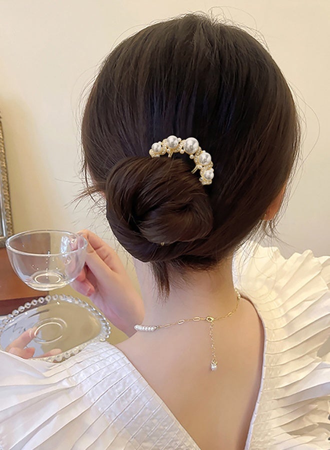 مكمهينغ بوب قطعتان من أمشاط الشعر الجانبية العتيقة مع لؤلؤ صناعي، دبوس شعر ملتوي على شكل حرف U فرنسي، مشبك شوكة شعر، أداة تصفيف شعر فوضوية للنساء والفتيات - Image 4