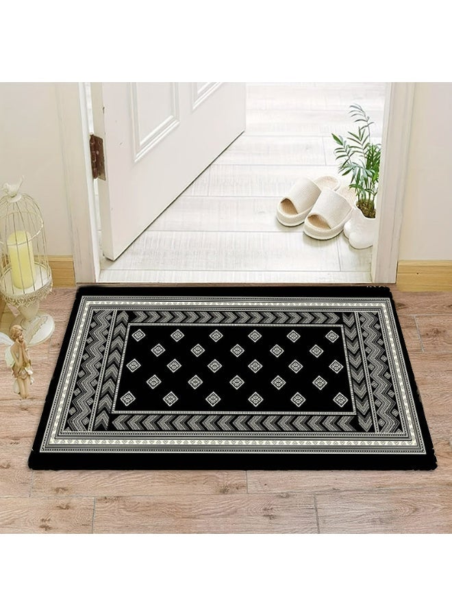 Black & Off-White Geometric Diamond Pattern Area Rug, Polyester, Non-Slip - Image 5