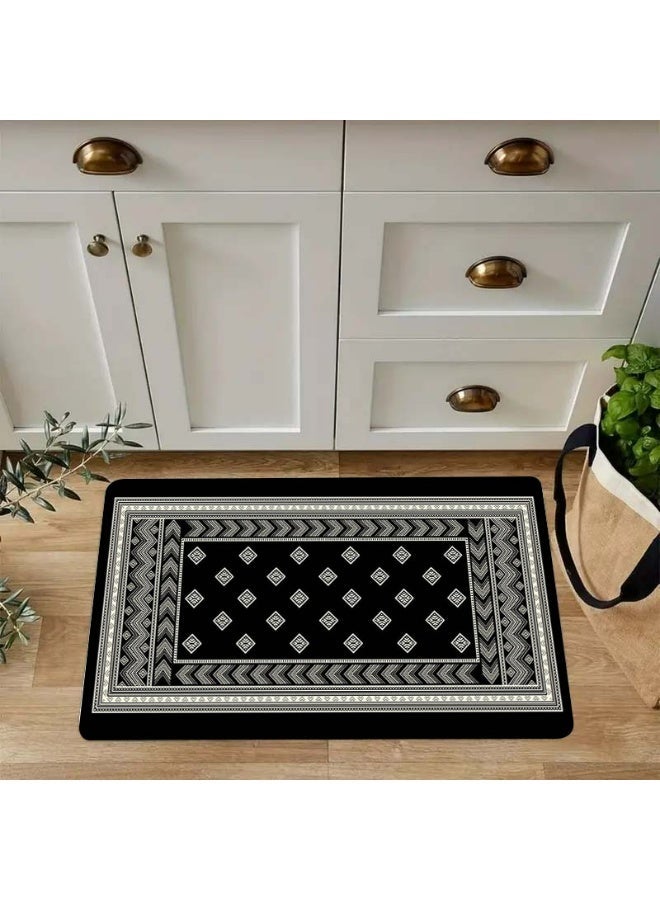 Black & Off-White Geometric Diamond Pattern Area Rug, Polyester, Non-Slip - Image 2
