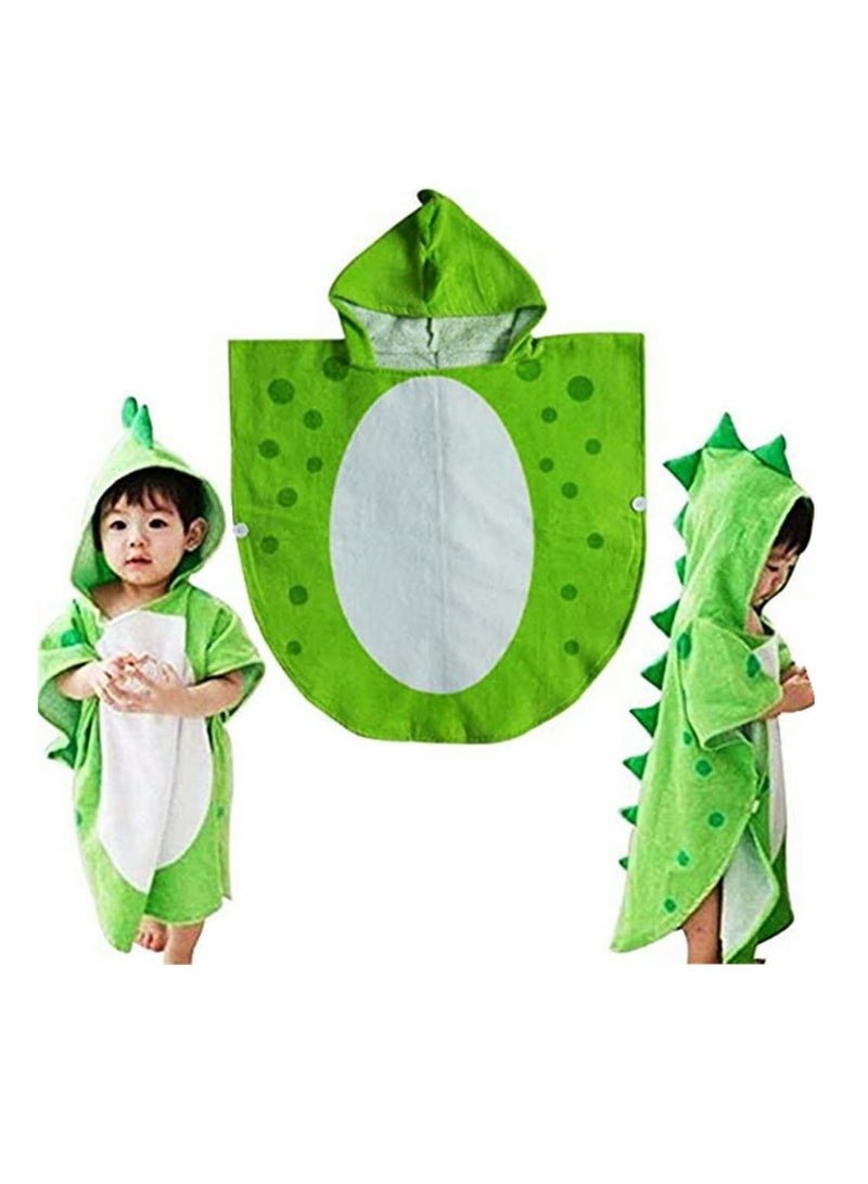KASTWAVE Baby Bathrobe Children Bath Towel Robe Kids Hooded Beach Swimming Poncho Cotton Absorbent Breathable Children's Cartoon Bathrobe Multi Horned Dinosaur Hooded Cloak Bath Towel Robe (Green S) - Image 1