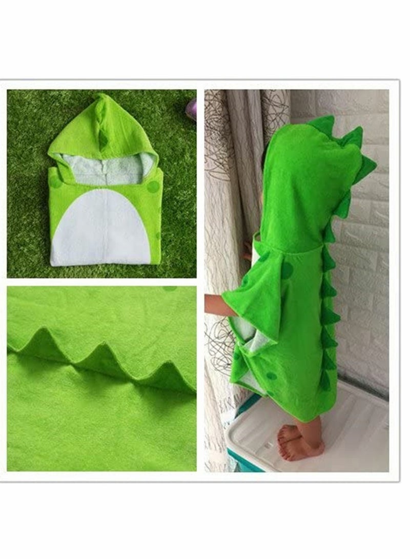 KASTWAVE Baby Bathrobe Children Bath Towel Robe Kids Hooded Beach Swimming Poncho Cotton Absorbent Breathable Children's Cartoon Bathrobe Multi Horned Dinosaur Hooded Cloak Bath Towel Robe (Green S) - Image 2