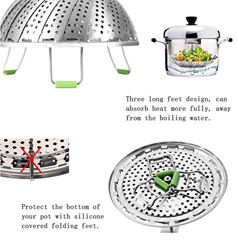 LCPUD Stainless Steel Veggie Steamer Basket with Folding Handle - Expandable to Fit Pots 6.4" to 10" - Image 4