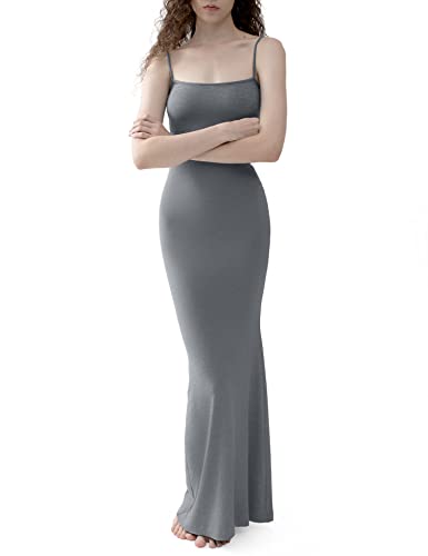 PUMIEY Maxi Dress for Women Long Dresses Bodycon Dresses Wedding Guest Dresses Slip Dress Grey Dress Stone X-Small - Image 1